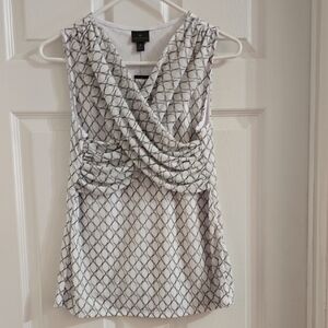 Worthington White and Black Geometric Draped Sleeveless Camisole